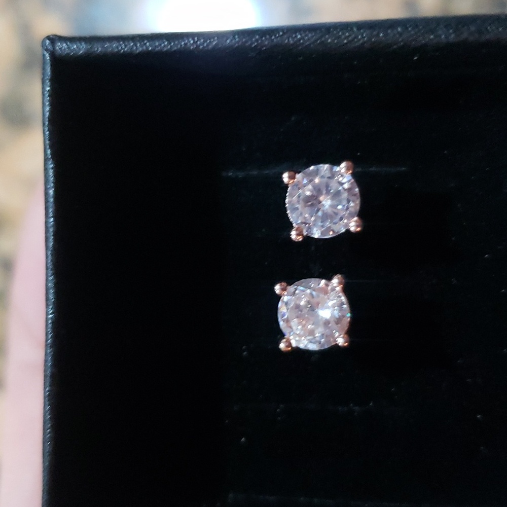 Cubic Zirconia Stud Earrings - Rose Gold